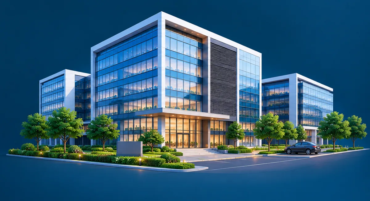 A modern glass commercial office building